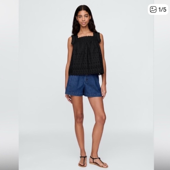 GAP X Doen Black Sleeveless Eyelet Top - Picture 2 of 15